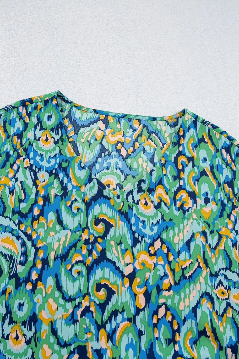 Abstract Print V Neck Half Sleeve Loose Fit Blouse
