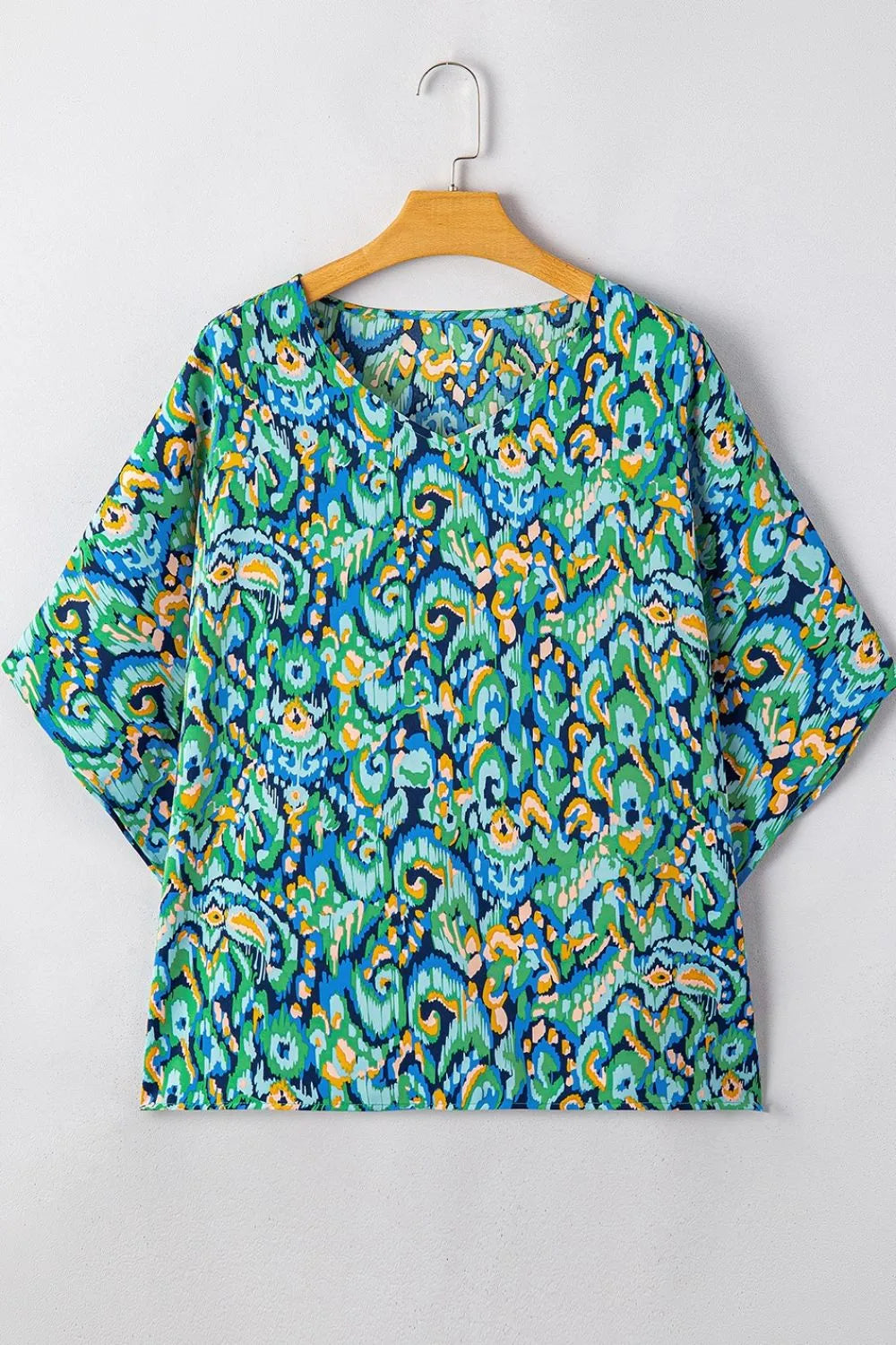 Abstract Print V Neck Half Sleeve Loose Fit Blouse