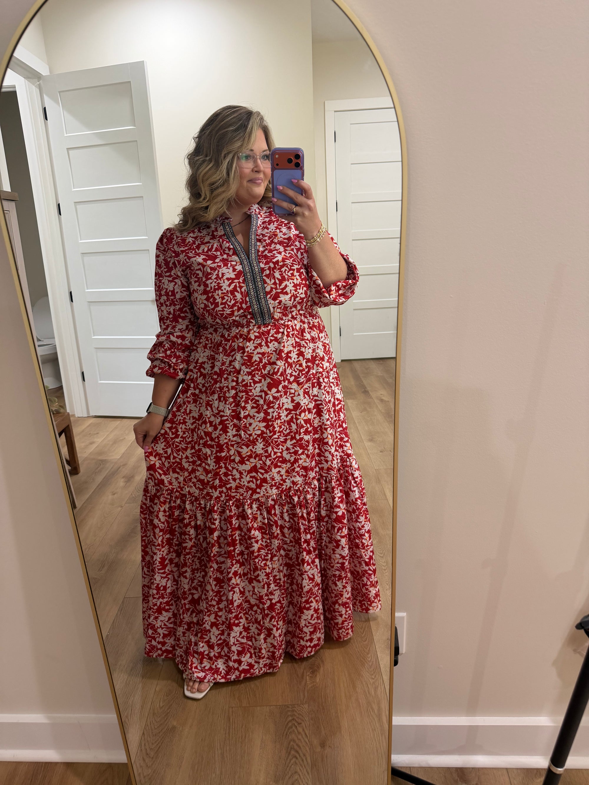 Boho Floral Dress - Red