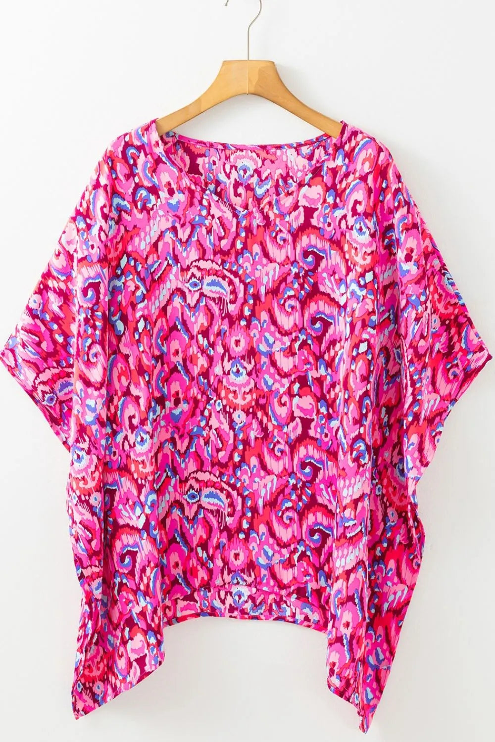 Abstract Print V Neck Half Sleeve Loose Fit Blouse