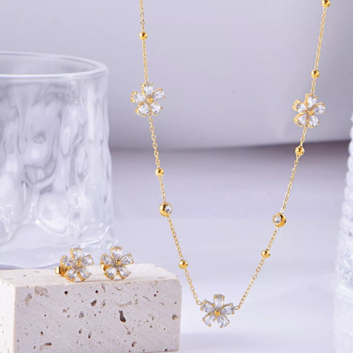 18K Gold-Plated Flower Jewelry Set