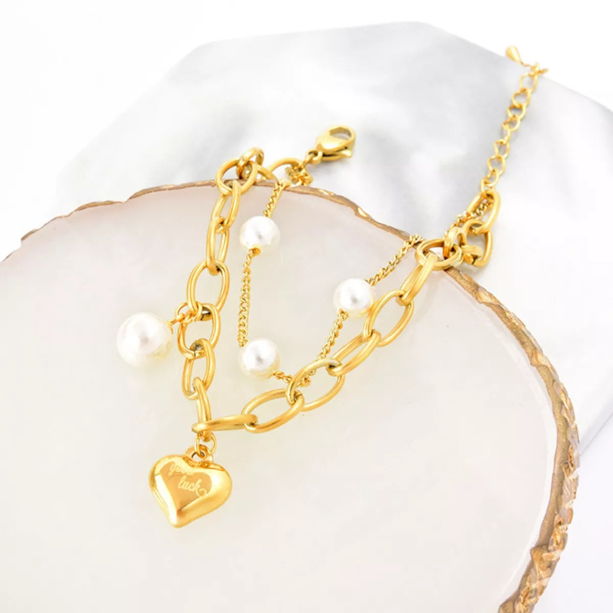 18K Gold-Plated Heart Charm Bracelet
